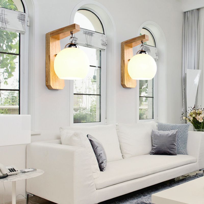Ozawa Moderne Bol LED Wandlamp Metaal/Hout/Glas Beige Slaap/Woon/Badkamer