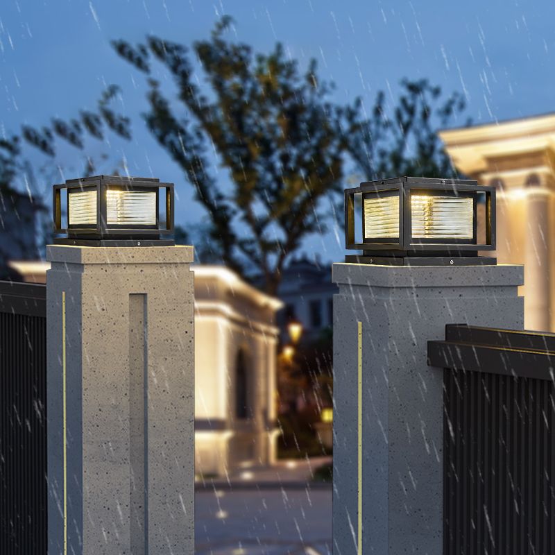 Riley Minimalistisch LED Vierkant Buitenlamp Zonne Metaal/Glas Zwart Tuin/Stoeprand/Balkon