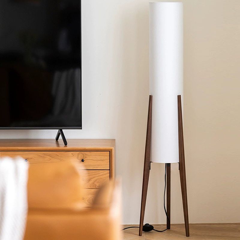 Ozawa Moderne Cilinder LED Vloerlamp Hout/Glas Bruin Slaap/Woon/Eetkamer