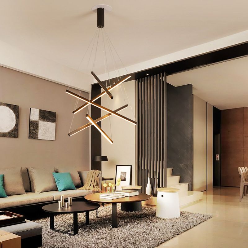 Edge Moderne Minimalistische Lineaire Hanglamp Zwart Metaal Woonkamer