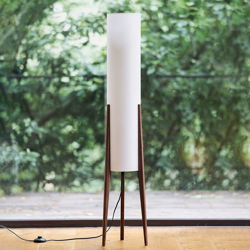 Ozawa Moderne Cilinder LED Vloerlamp Hout/Glas Bruin Slaap/Woon/Eetkamer
