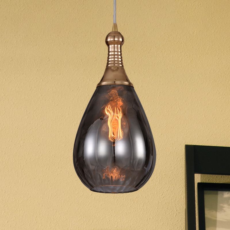 Avi Industriële Teardrop Hanglamp, Glas/Metaal, Zwart/Brass