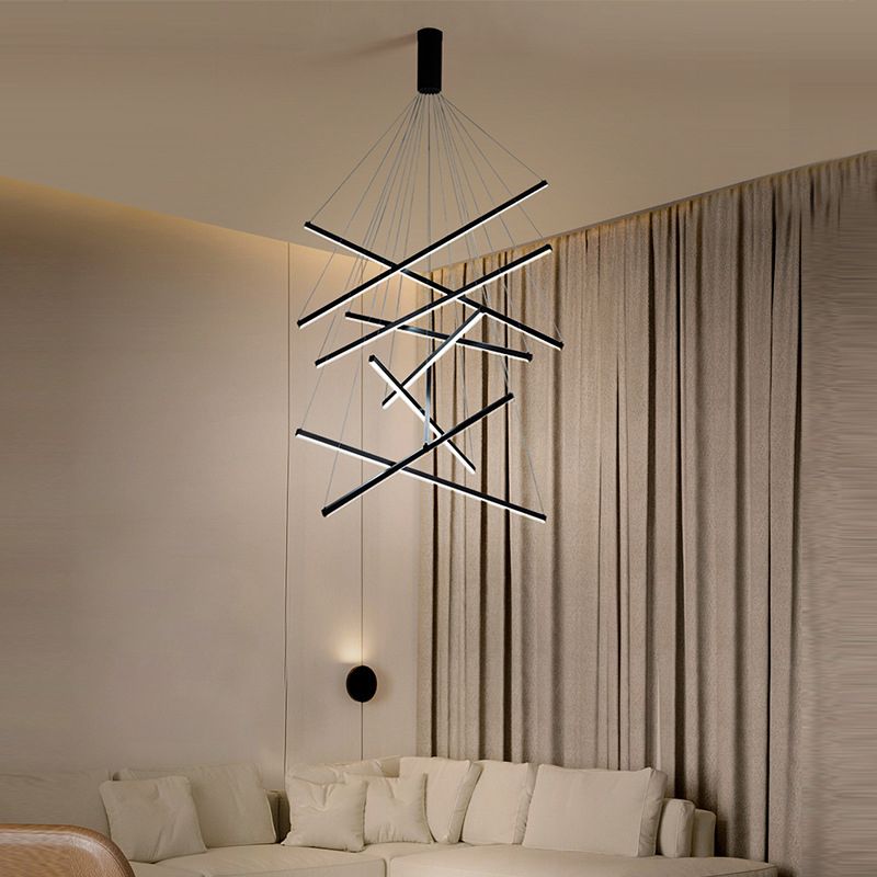 Edge Moderne Minimalistische Lineaire Hanglamp Zwart Metaal Woonkamer