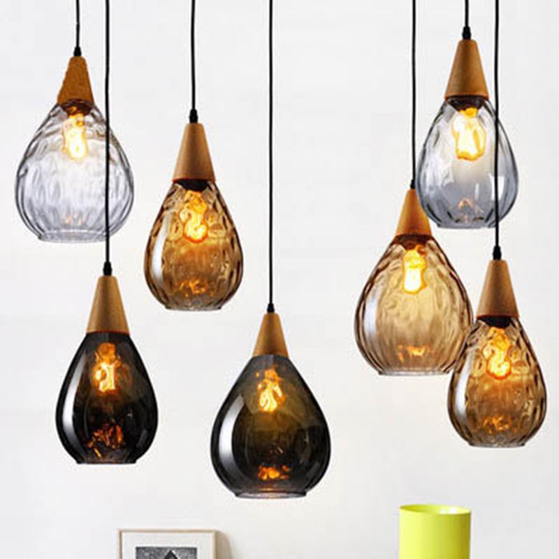 Avi Vintage Teardrop Hanglamp, Bar/Kitcheneiland, Glas/Hout