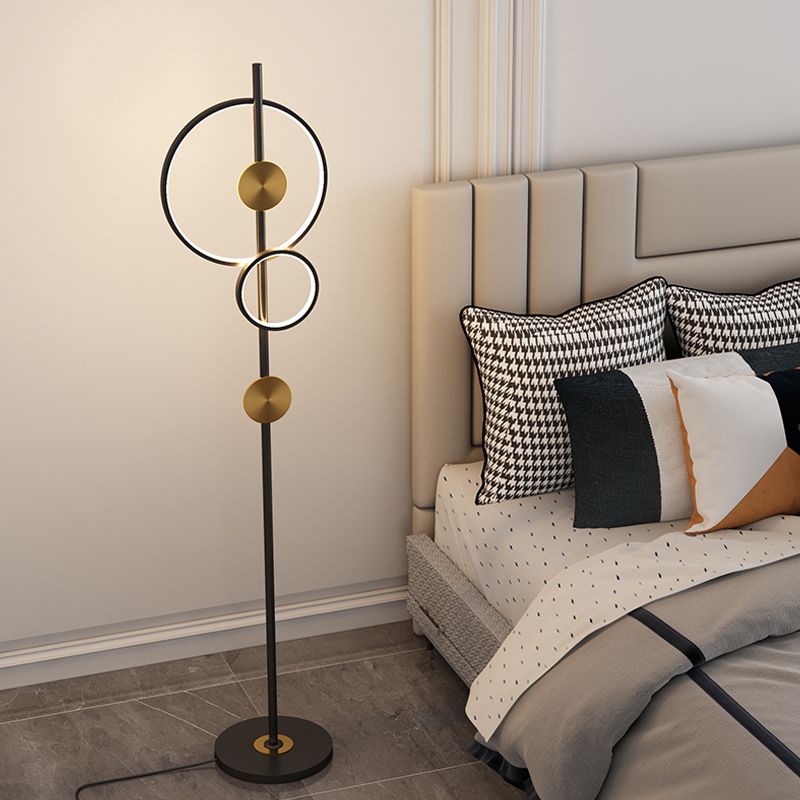 Arisha Moderne Ring Vloerlampen, Zwart/Goud, Slaapkamer/Studeerkamer
