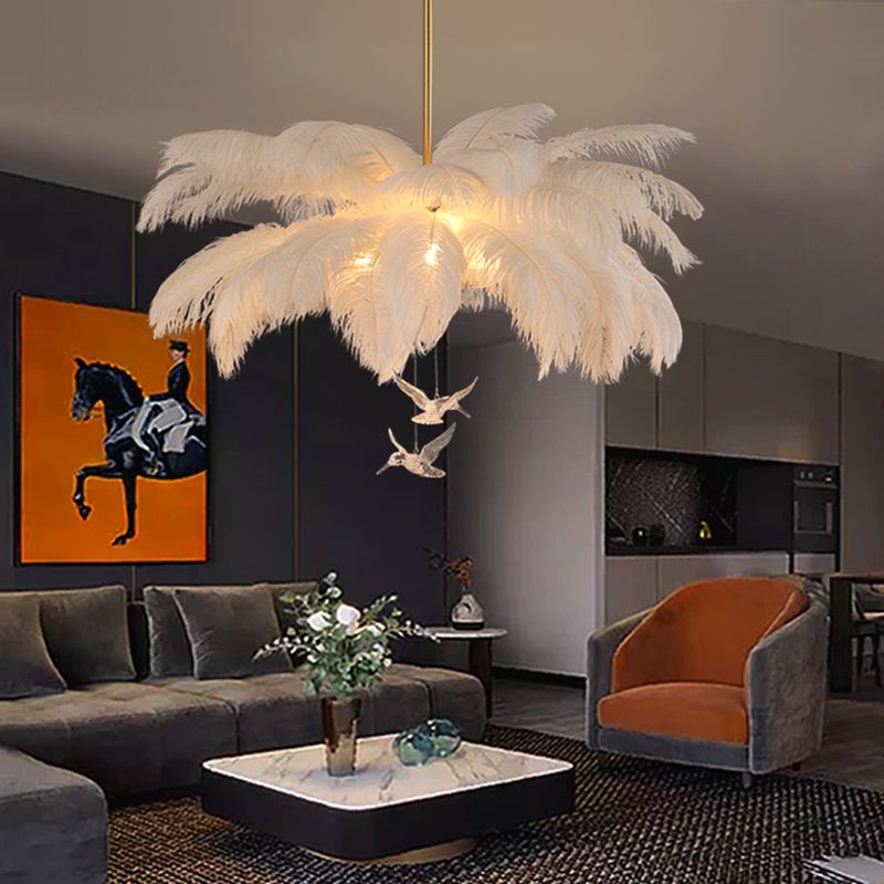 O'Moore Vintage Design LED Hanglamp Metaal Veer Wit Woonkamer