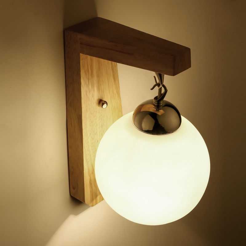 Ozawa Moderne Bol LED Wandlamp Metaal/Hout/Glas Beige Slaap/Woon/Badkamer