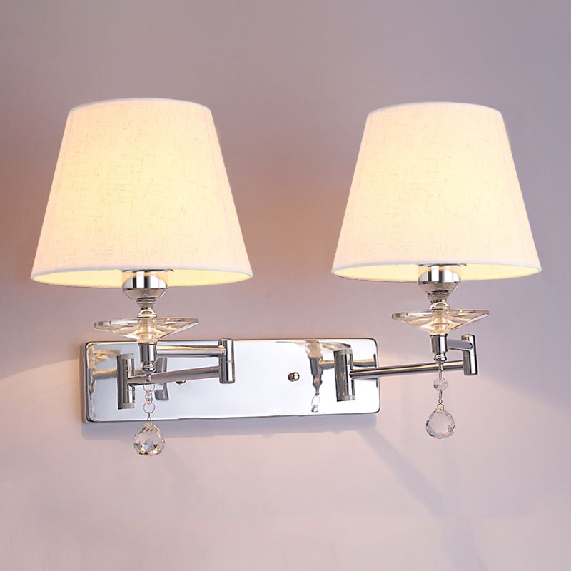Carins Moderne Design Wandlamp Dubbele Lampkop Verstelbaar Stof Hout/Zilver Slaapkamer/Woomkamer