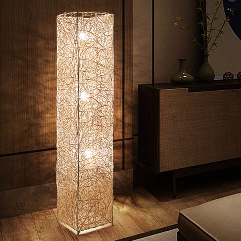 Ritta Retro Rond/Rechthoek/Vierkant Vaas LED Vloerlamp Metaal/Rotan Wit/Bruin Eetkamer
