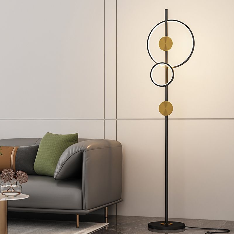 Arisha Moderne Ring Vloerlampen, Zwart/Goud, Slaapkamer/Studeerkamer
