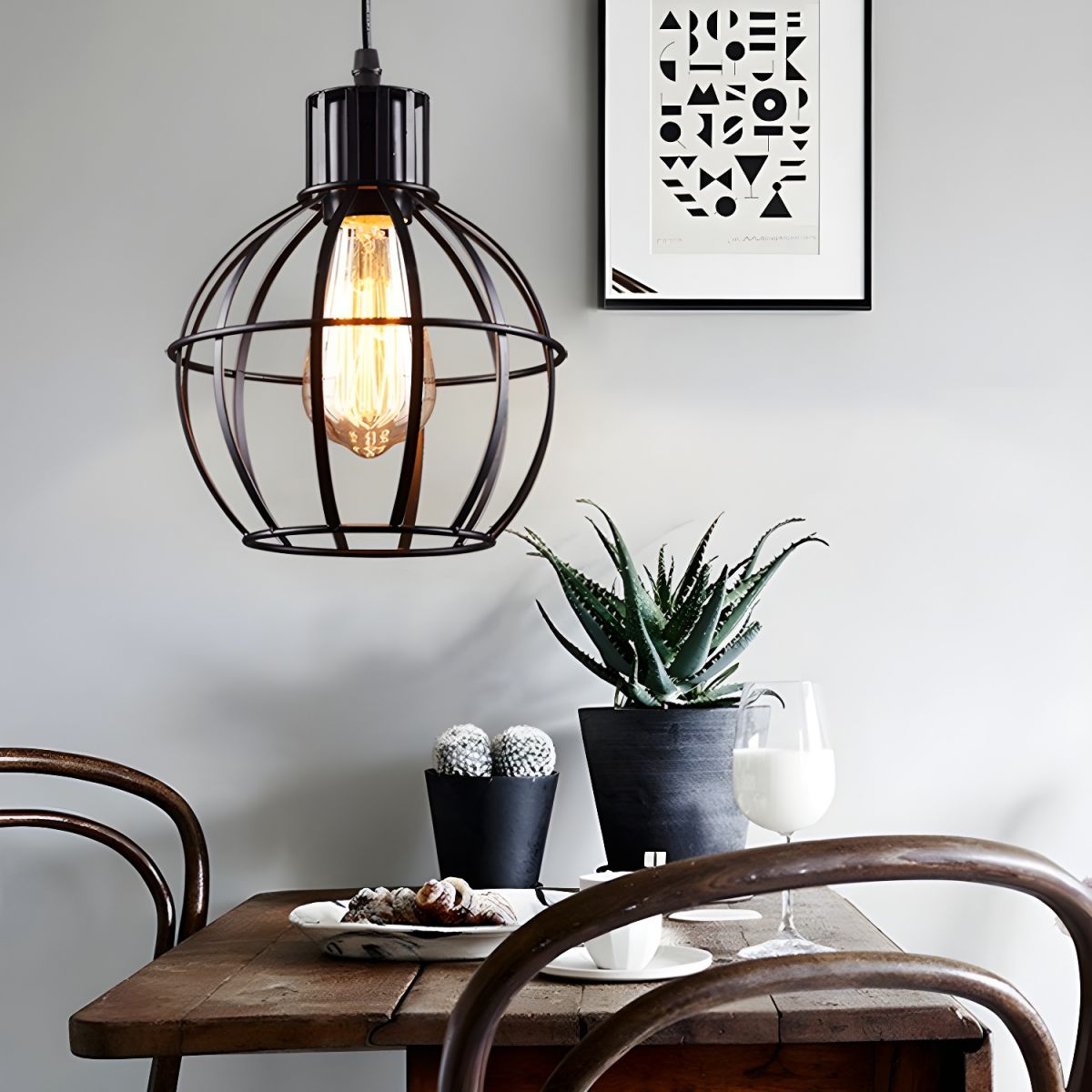 Alessio Industriële Lampenkooi Metalen Hanglamp Woonk/Eetk/Slaapkamer Zwart