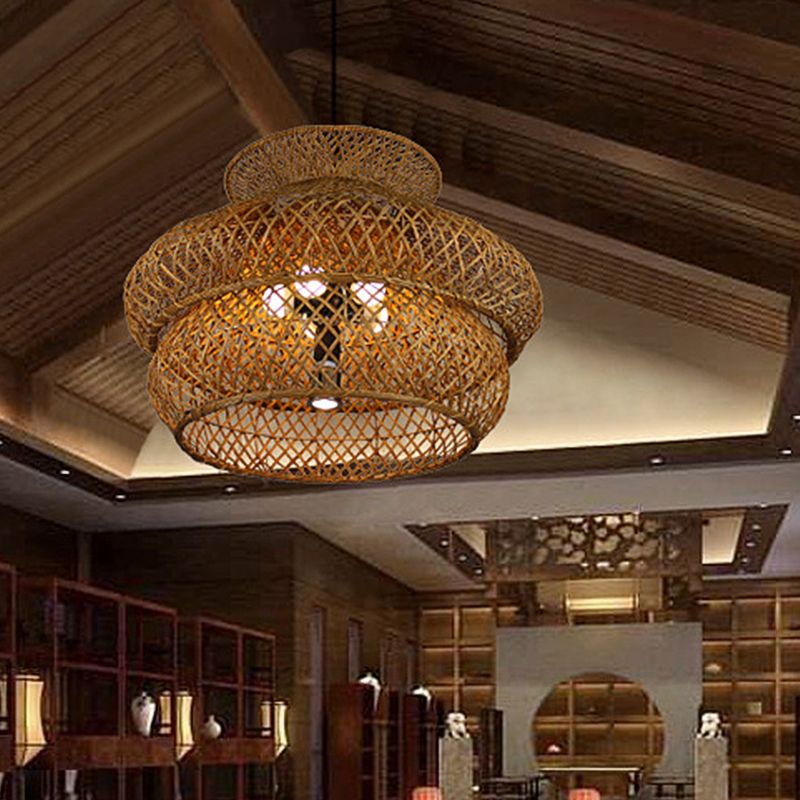 Ritta Moderne Design LED Hanglamp Rattan Bruin Woonkamer Keuken