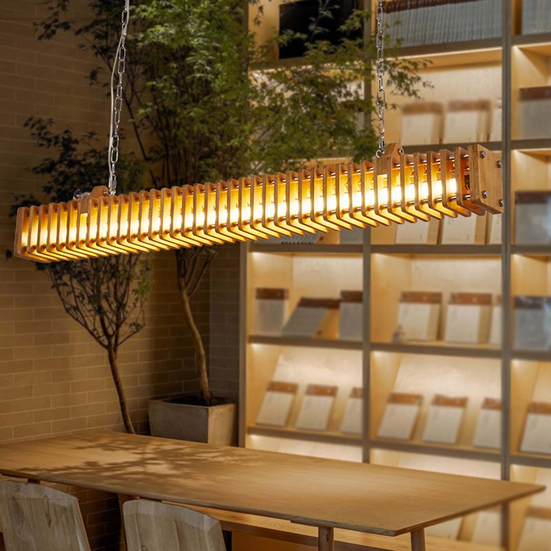Austin Industriële Rechthoekige Metaal Hanglamp Hout, Modern, Slaapkamer/Woonkamer