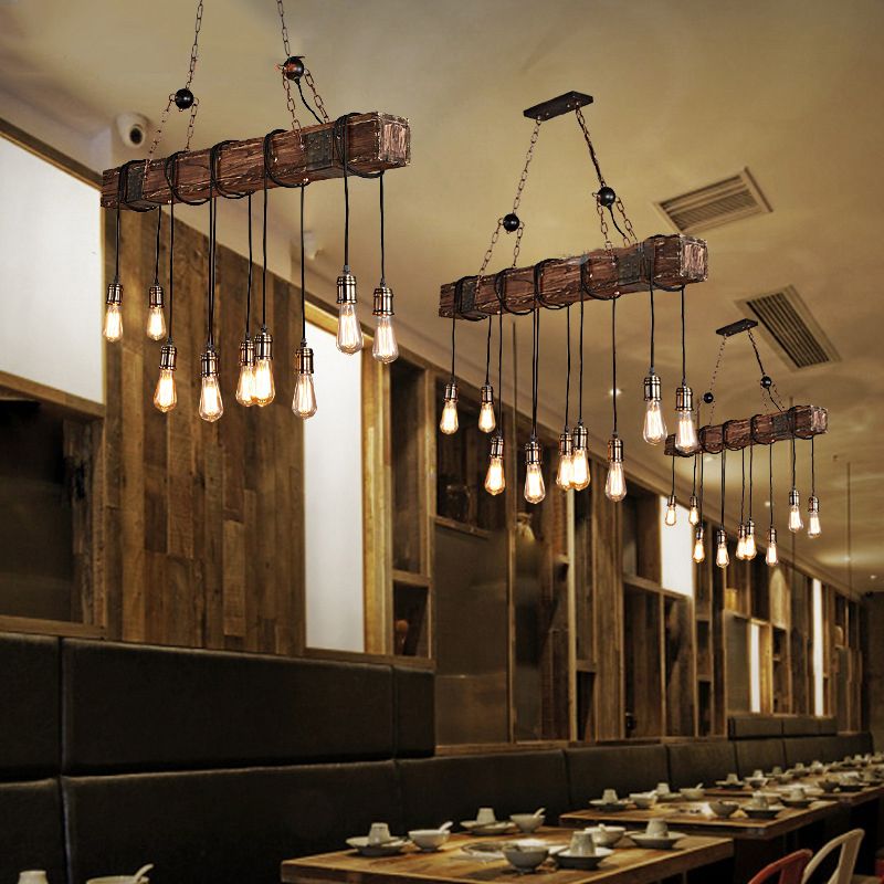 Alessio Lineaire Retro LED Hanglamp Bruin Eettafel Woonkamer Hout/Glas