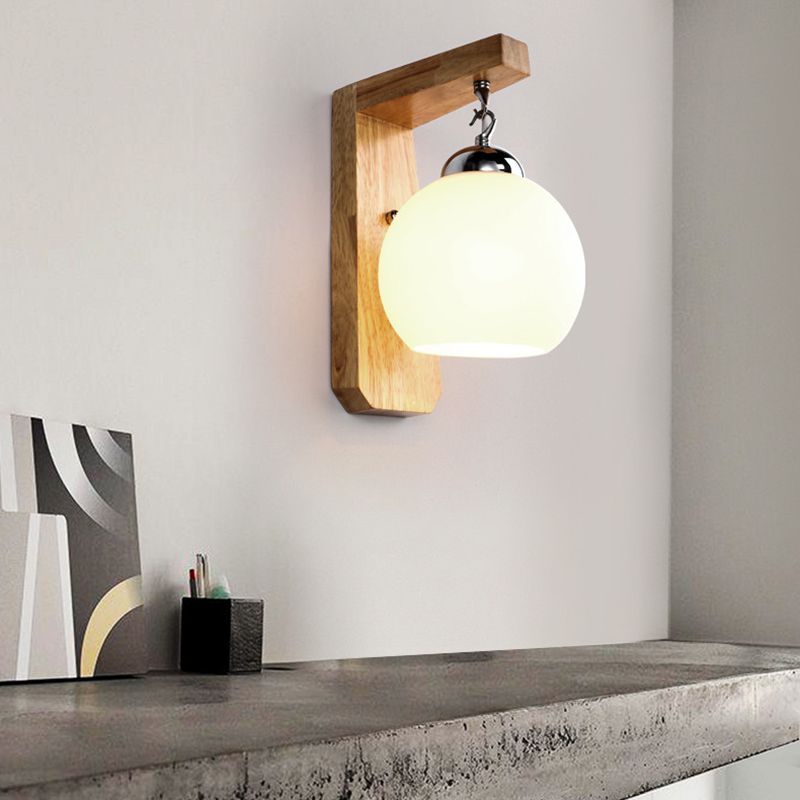 Ozawa Moderne Bol LED Wandlamp Metaal/Hout/Glas Beige Slaap/Woon/Badkamer