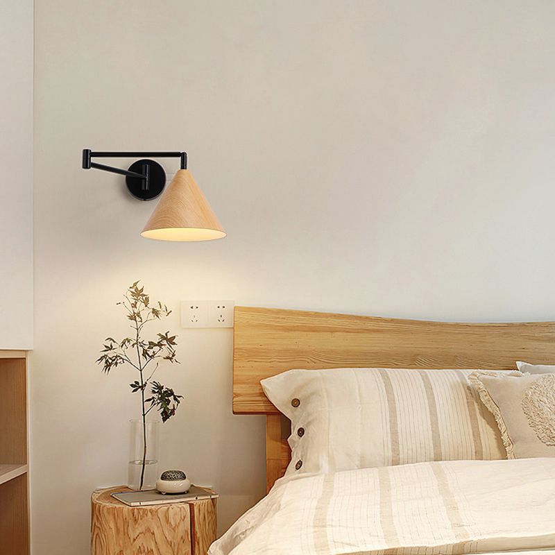 Ozawa Modern Design Kegelvormige Verstelbare Wandlamp, Metaal/Hout Slaapkamer/Woonkamer