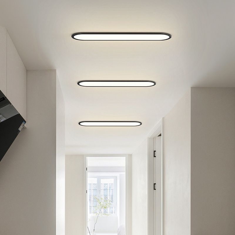 Edge Flush Mount Ceiling Light Oval Minimalist, Metal/Acrylic, White/Black, Dining Room