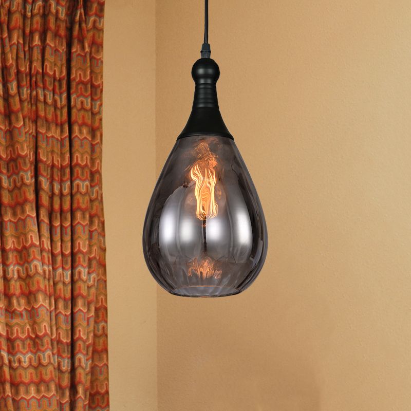 Avi Industriële Teardrop Hanglamp, Glas/Metaal, Zwart/Brass