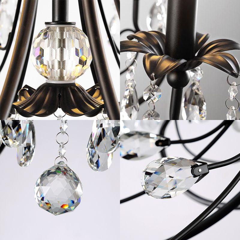 SilvaRetro Design Luxe LED Kroonluchter Zwart Kristal Woonkamer