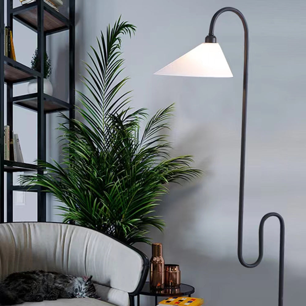 Salgado Design Gebogen LED Vloerlamp Wit Zwart Metaal Stof Woonkamer
