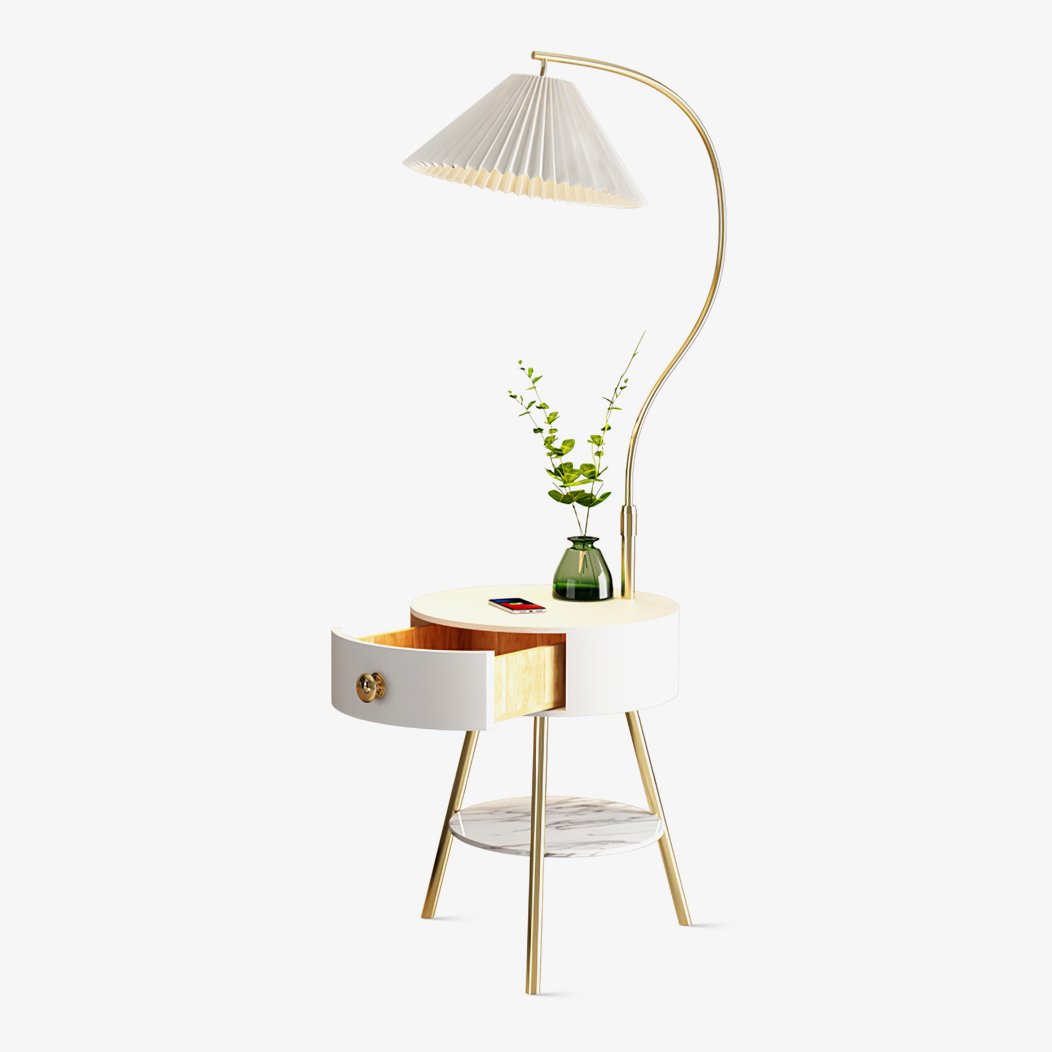 Yase houten marmeren vloerlamp