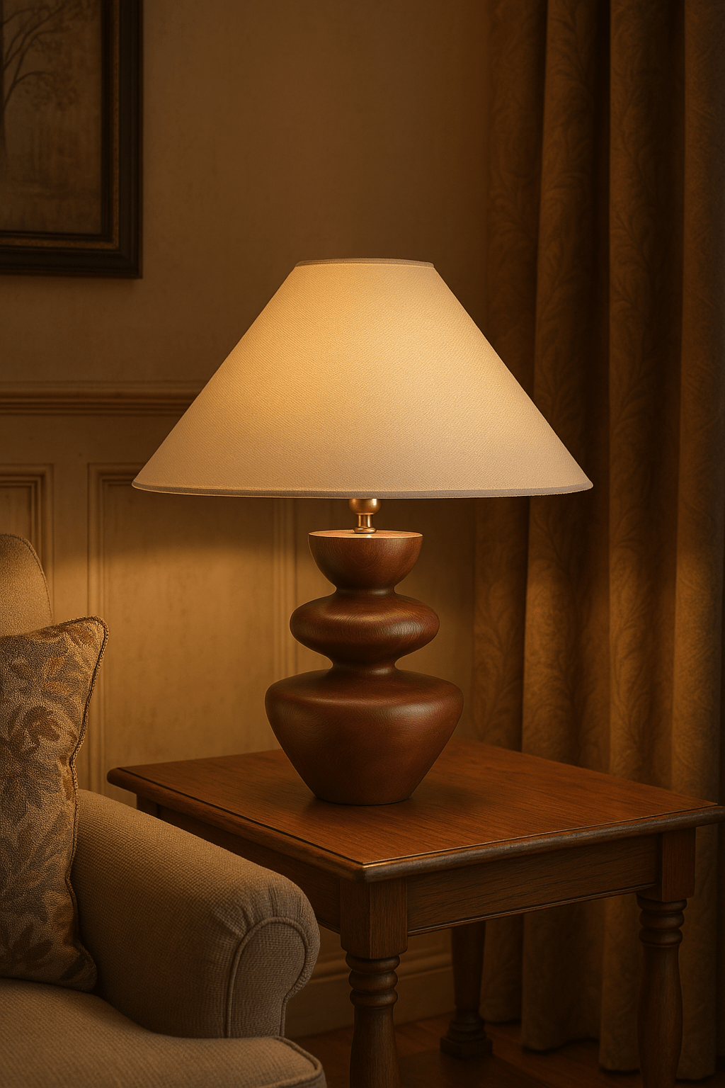 Joanne Vintage tafellamp van donker walnoot hout