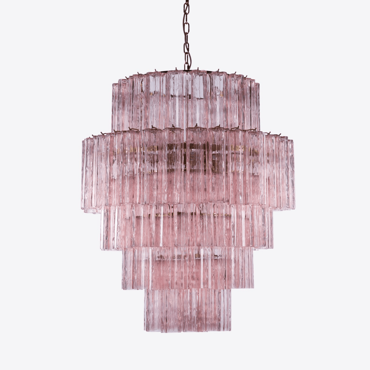 Eiraora kroonluchter met lagen van roze prisma-glas, elegant