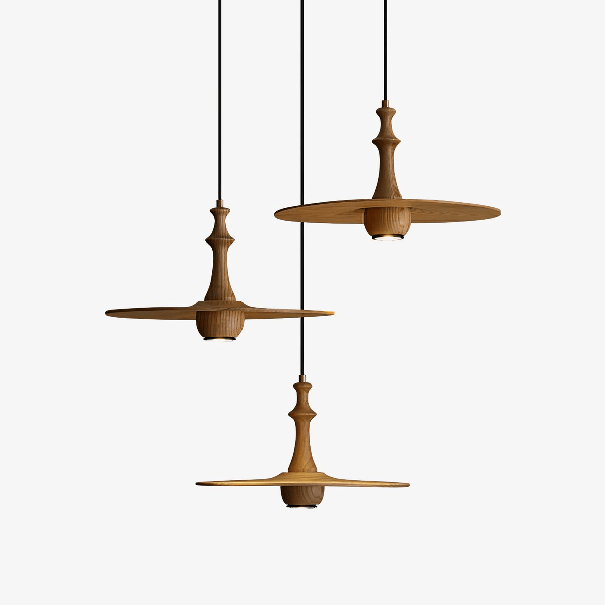 Spindle houten hanglamp met draaiend ontwerp