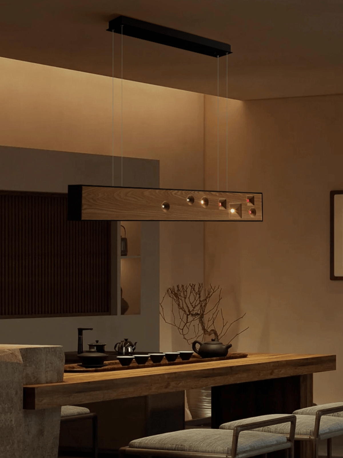 Elvorora hanglamp hout edelsteen lineaire LED