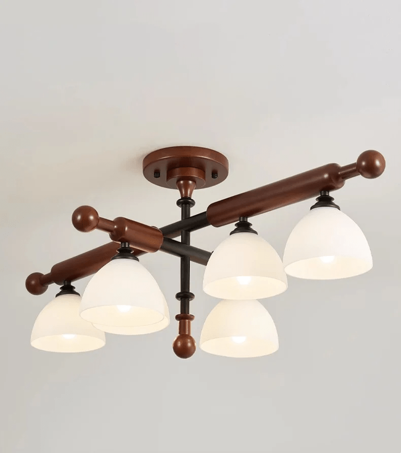 Rusticana kruisbalk plafondlamp van walnoothout