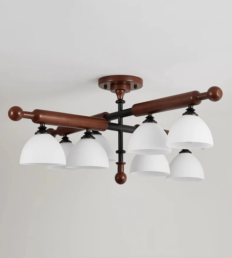 Rusticana kruisbalk plafondlamp van walnoothout