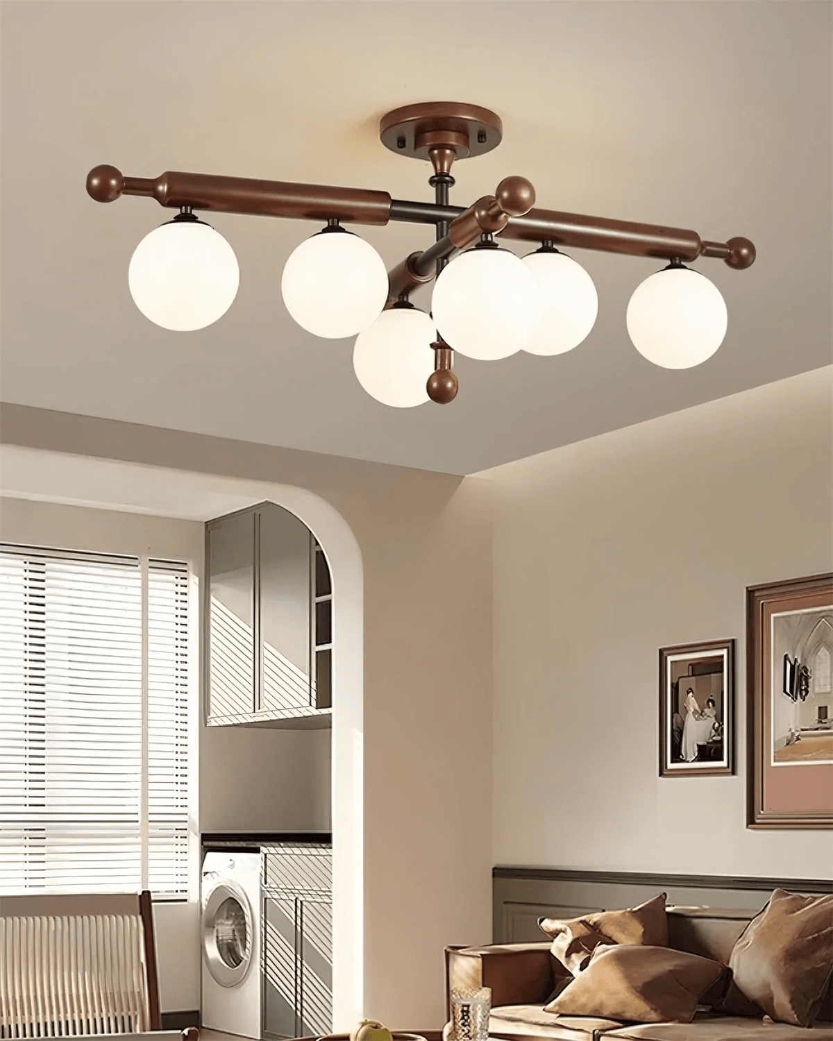 Rusticana kruisbalk plafondlamp van walnoothout