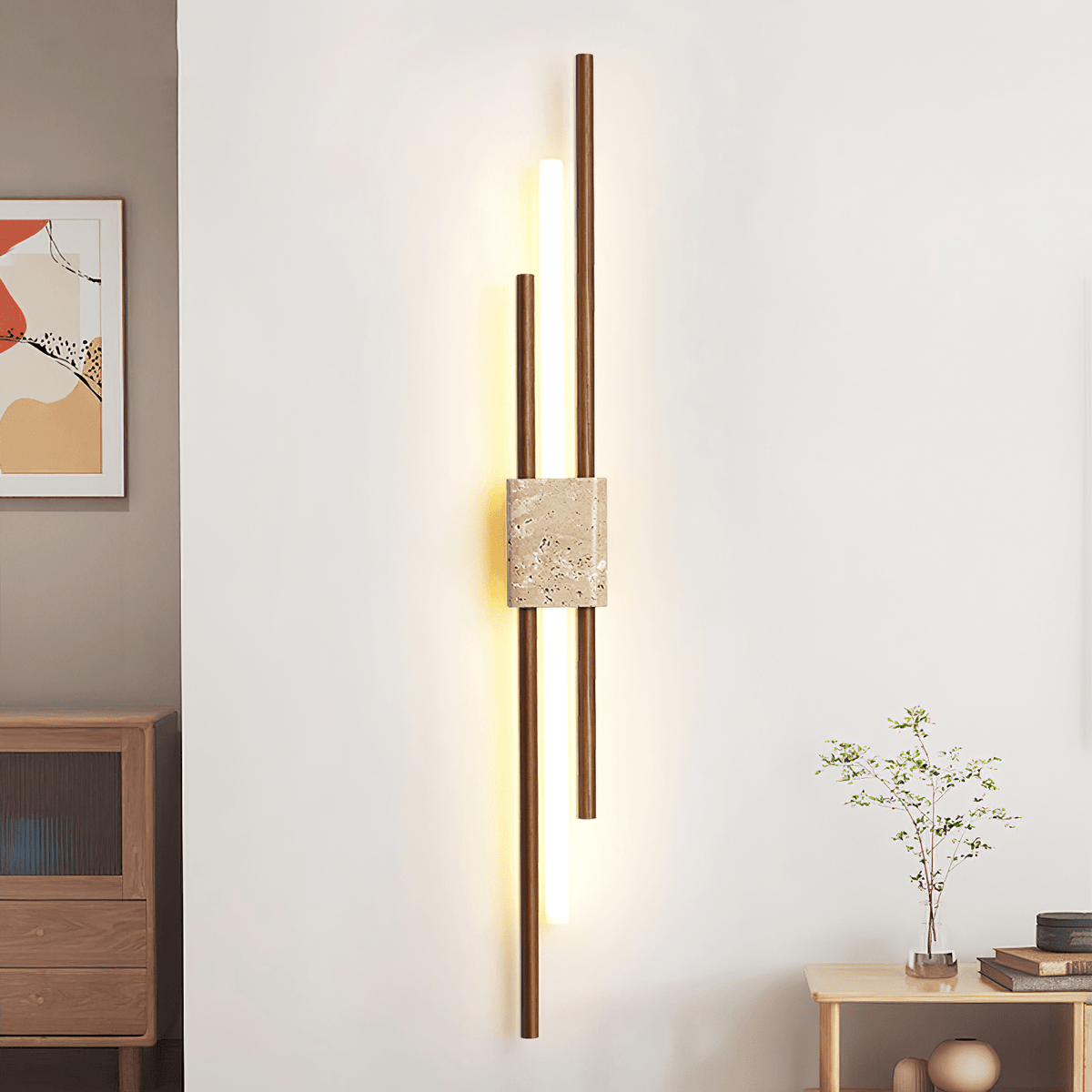Eden Terra wandlamp in walnootkleur & geel travertin