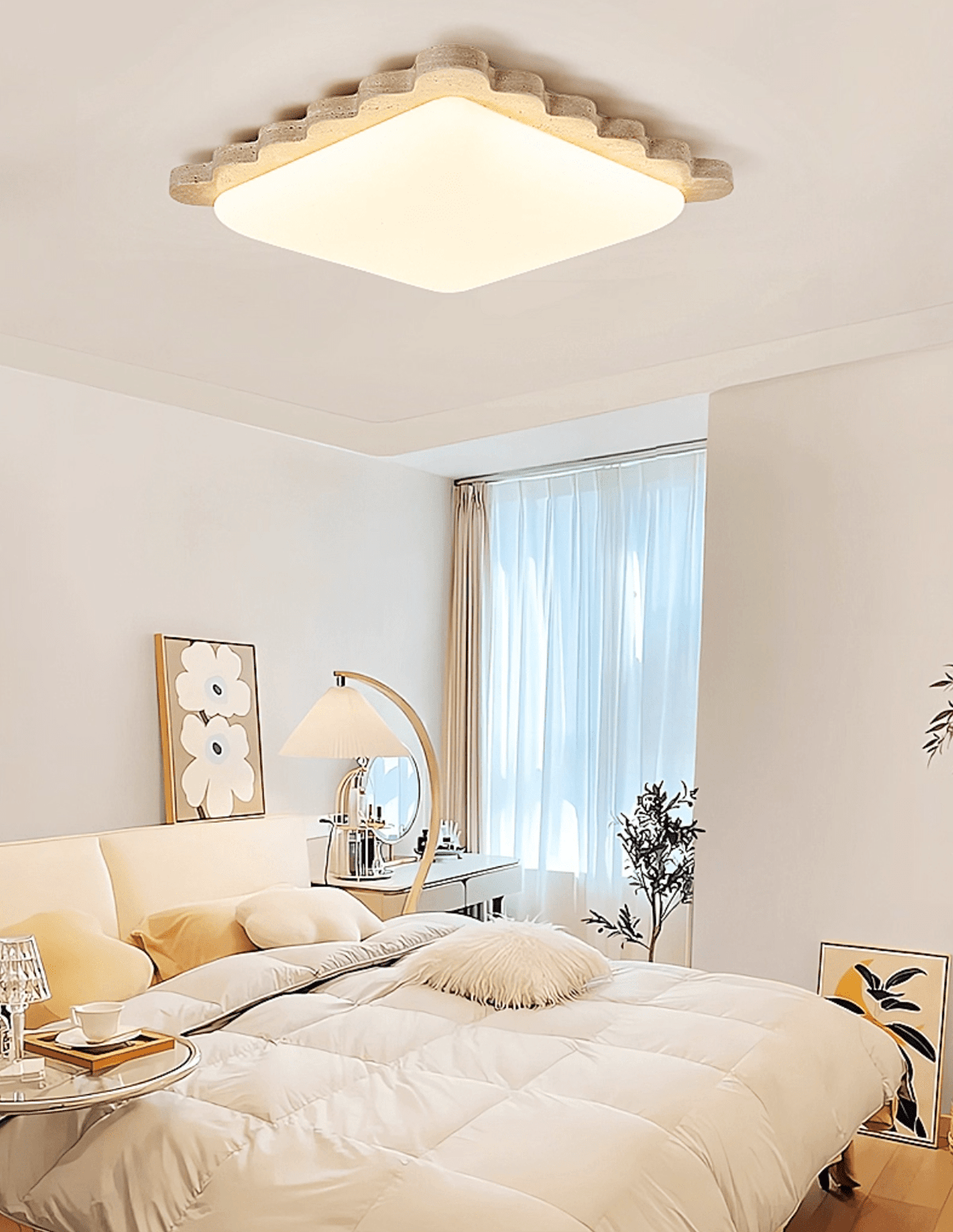 Crestwood plafondlamp in geel travertin met gebogen rand