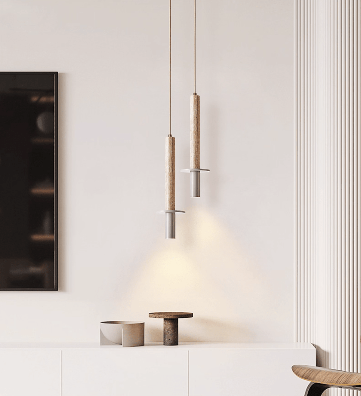 Wren Slank Geel Travertin Hanglamp