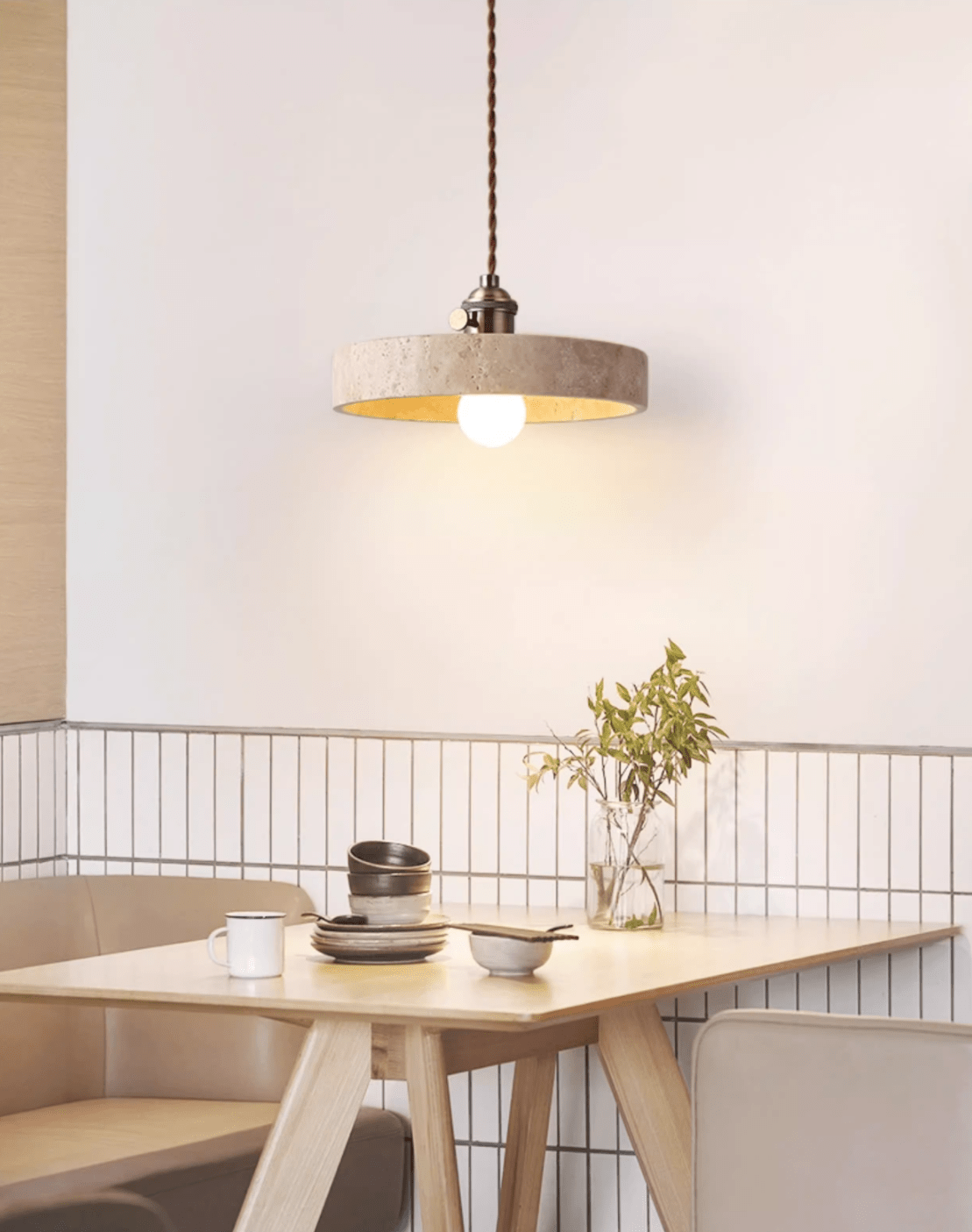 Ralv Minimalistisch Geel Travertin Hanglamp Set