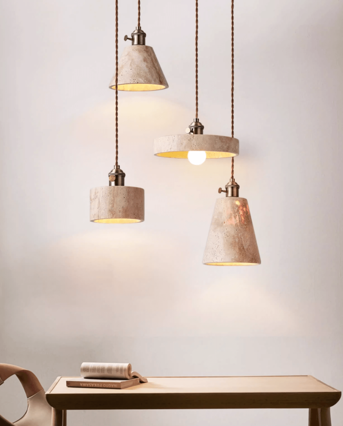 Ralv Minimalistisch Geel Travertin Hanglamp Set