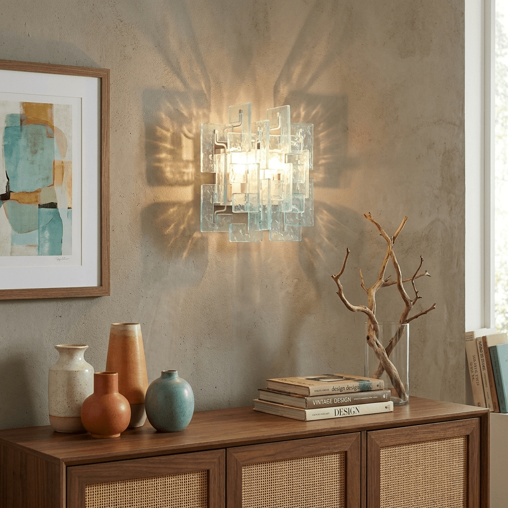 Stacked wandlamp met glazen kap