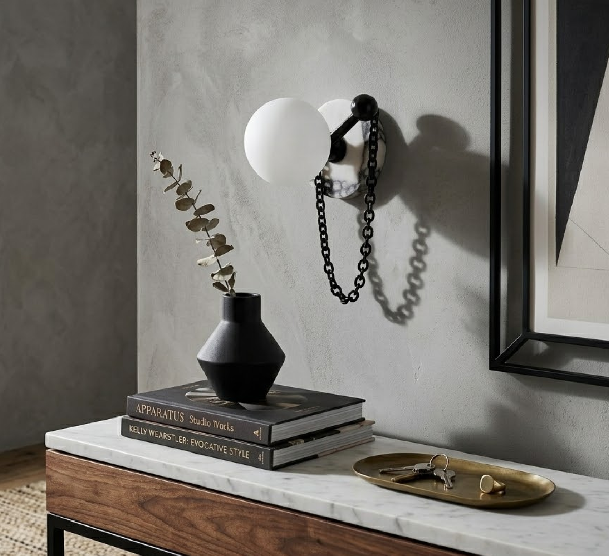 Petelise wandlamp met marmeren bol