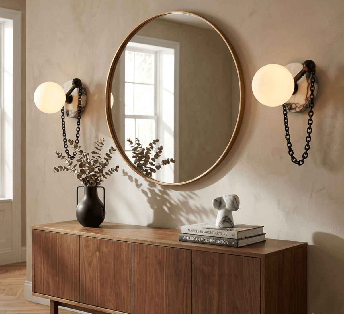 Petelise wandlamp met marmeren bol