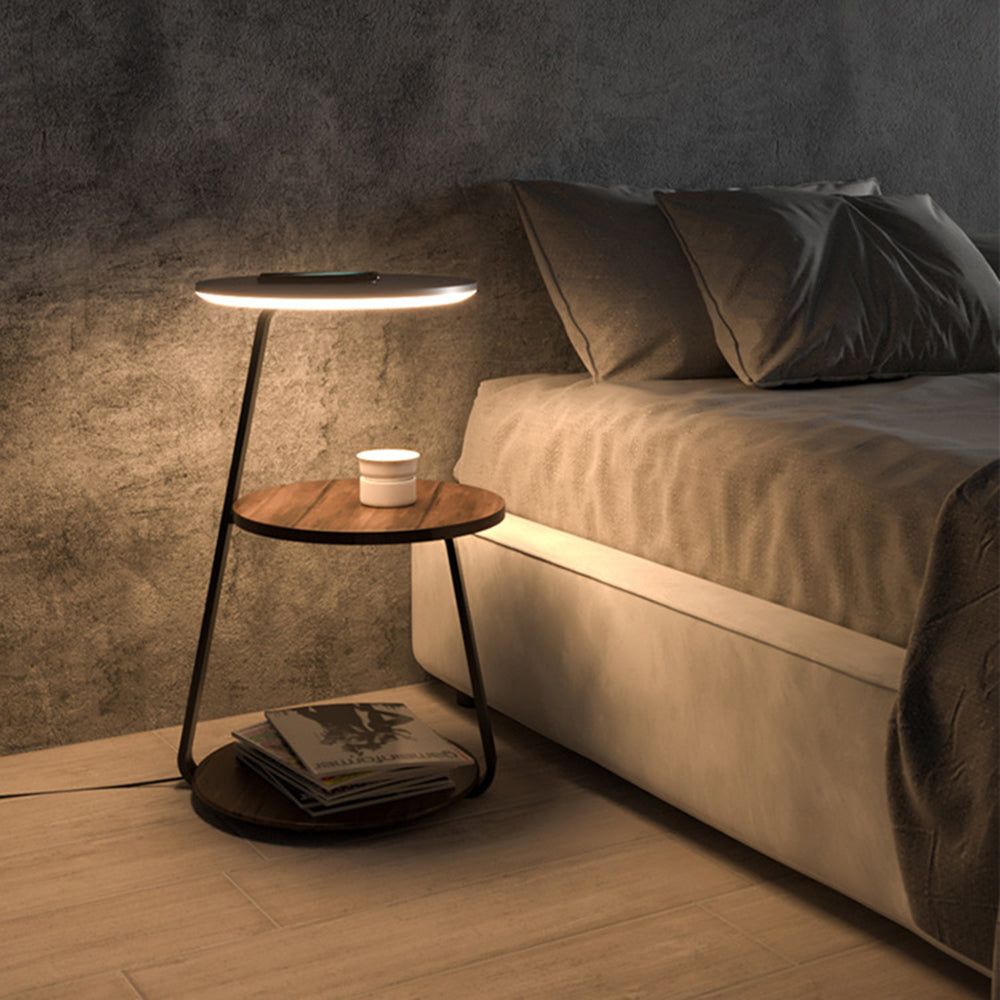 Ozawa Nachtkastje LED Zwart Metaal Hout Vloerlamp Slaapkamer