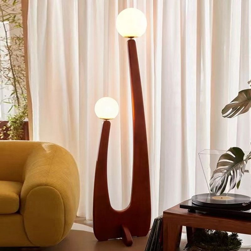 Avi Vintage Houten/Glazen Vloerlamp, 2 kops, Slaapk/Kinderk/Woonkamer