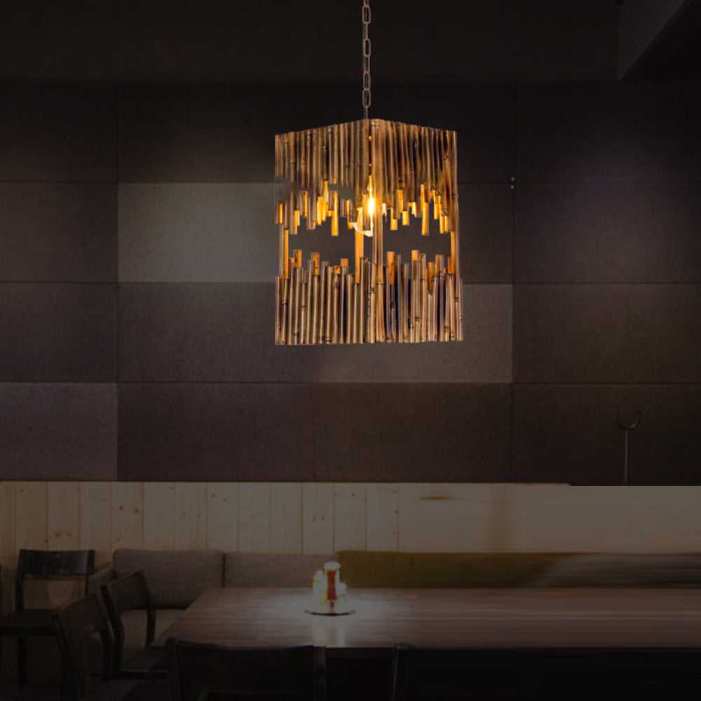Austin Retro Rectangular Metal/Wood Pendant Light