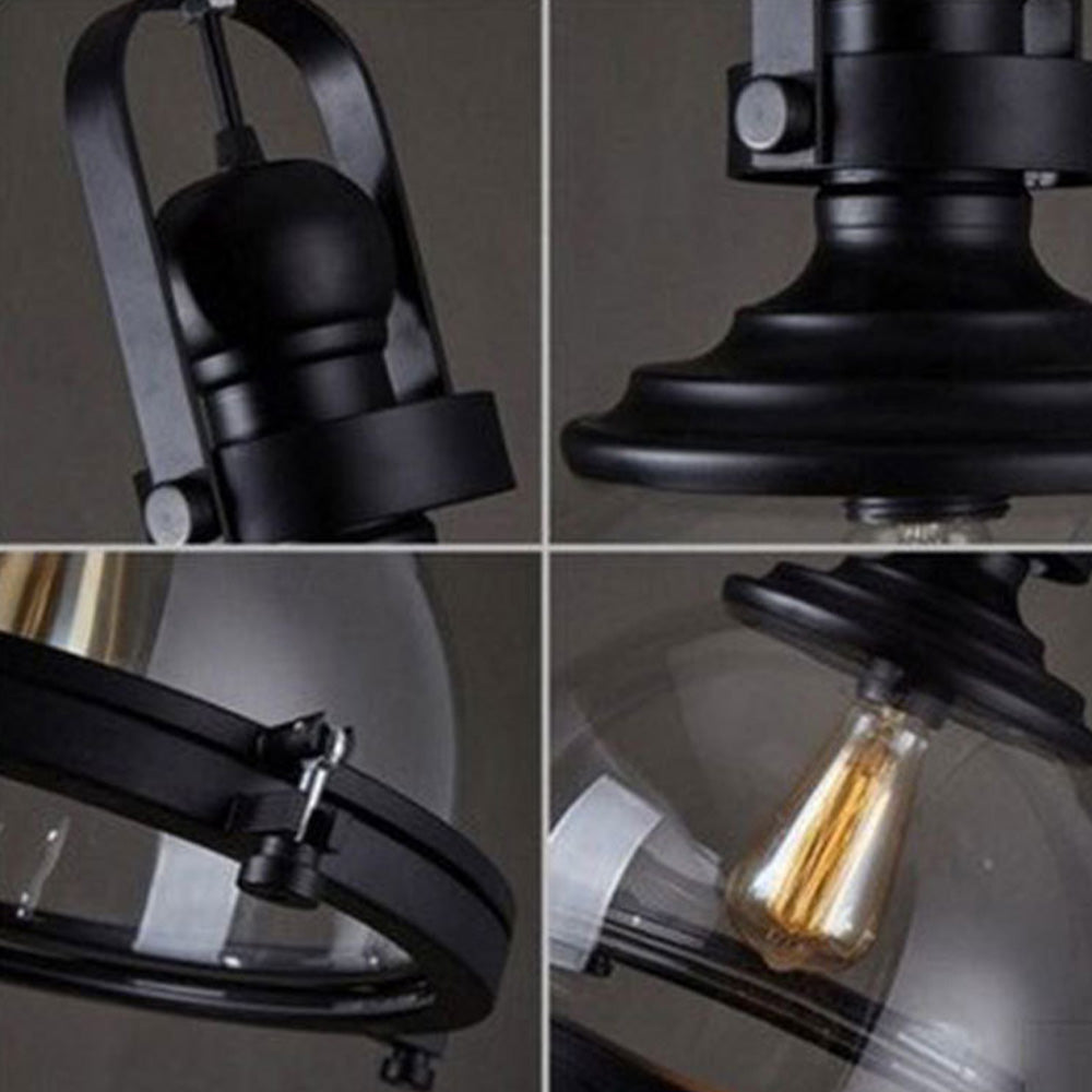 Alessio Design Retro Ronde LED Hanglampen Zwart Glas Metaal Eetkamer