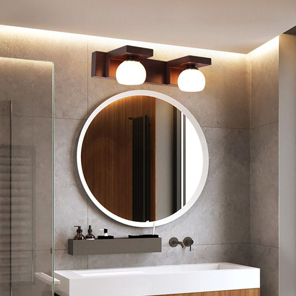 Ozawa Vintage Design LED Spiegel Front Wastafel Wandlamp Hout/Glas Bruin Eetkamer/Woonkamer