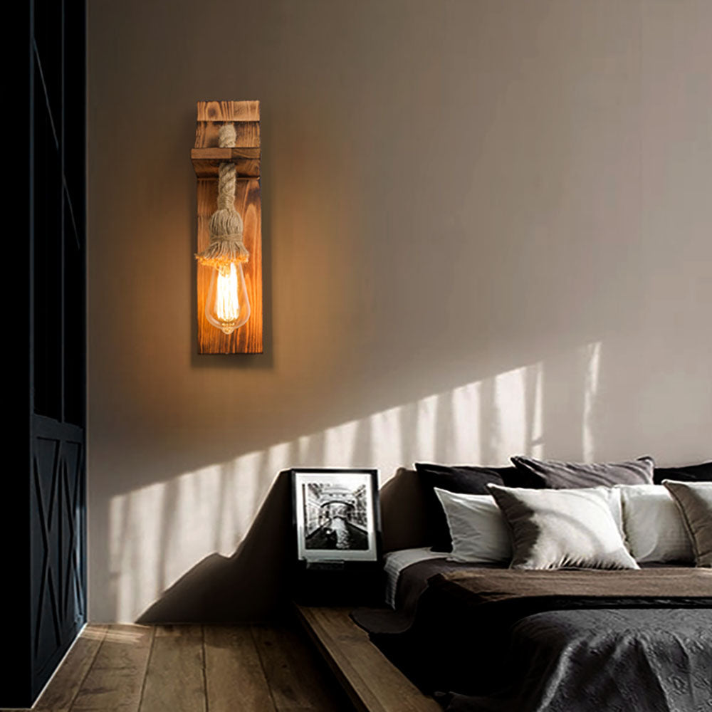 Austin Vintage Rechthoekige LED Wandlamp, Hout/Houtdraad, Woonk/Eetk/ Slaapkamer