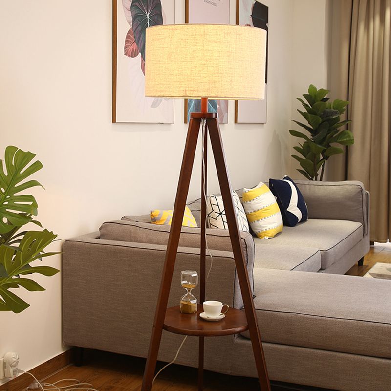 Ozawa Vintage Design Vloerlamp Triangle Hout/Stof Walnoot Beige Woonkamer