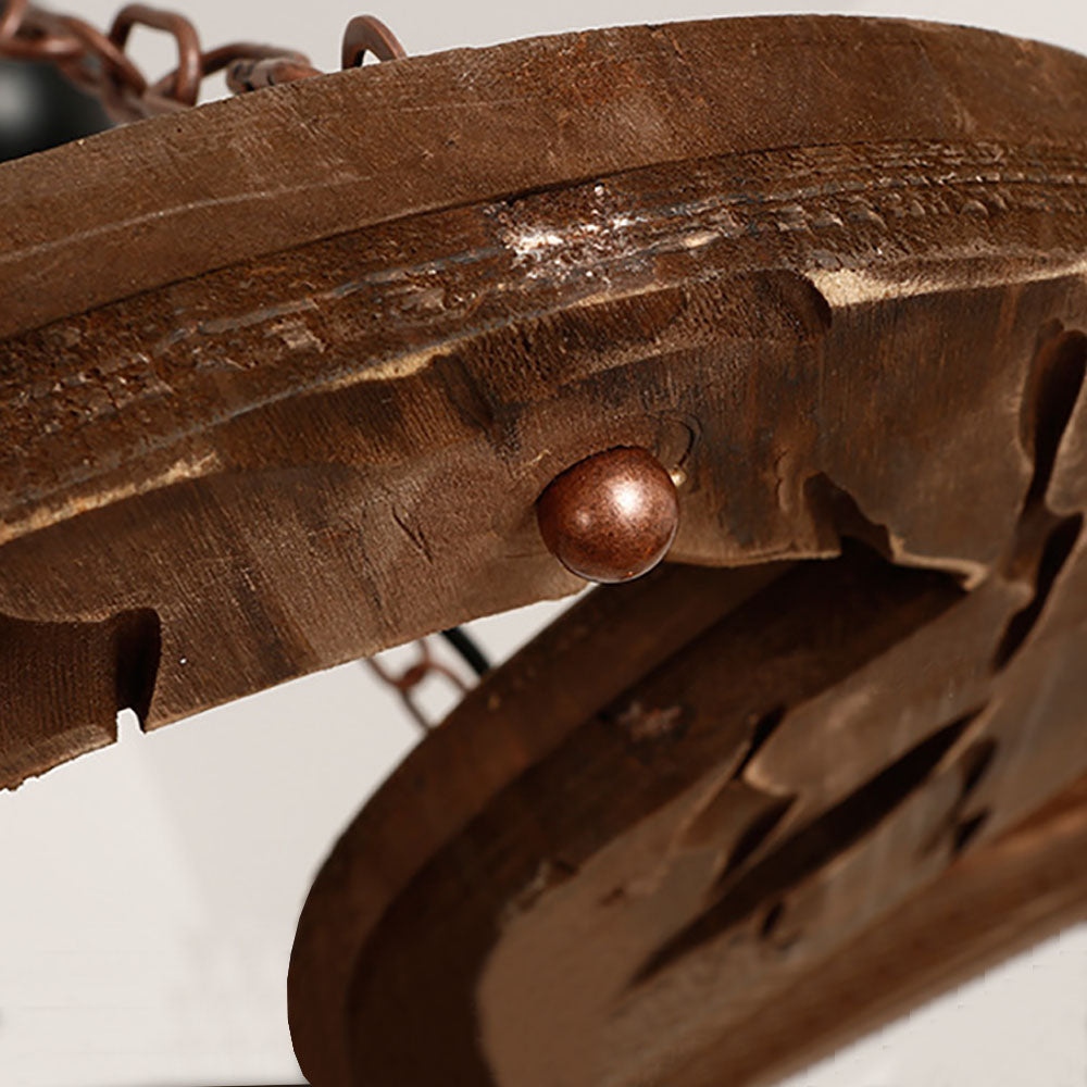 Austin Vintage 5 Ring Metal/Wood Pendant Light, Walnut