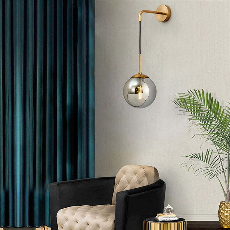 Valentina Moderne Single Hoofd LED Wandlampen Zwart Goud Metaal Glas Slaapkamer