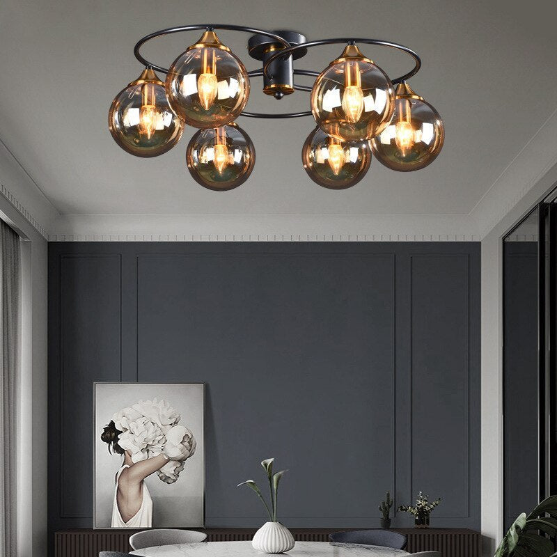 Valentina Vintage Ronde LED Plafondlamp Metaal/Glas Rokeriggrijs/Amber Slaap/Eet/Woonkamer